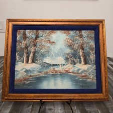 Ernest Neuhold Original Oil Painting Forest Landscape, 25 x 34 inches, Ornate Gilt Frame