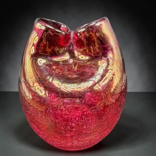 Vintage Cranberry Crackle Glass Ruffled Rose Bowl / Small Vase — listing 5