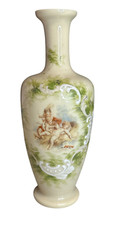 Antique Hand-Painted Opaline Milk Glass Vase with Cherub Cartouche and Landscape — listing 2