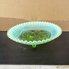 Blue Opalescent Art Glass Ruffled Trumpet Vase / Tulip Lamp Shade — listing 2