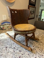 Antique Child's Ladder-Back Rocking Chair with Original Red Paint and Woven Split Seat