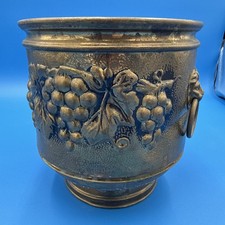Vintage Brass Cylindrical Planter Jardinière with Lion Head Ring Handles — listing 5