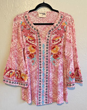 Savanna Jane Boho Embroidered V-Neck Peasant Blouse, Size L