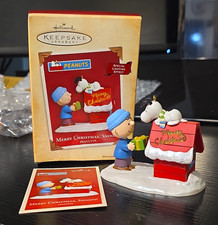 Vintage Snoopy Ceramic Christmas Ornament Holding Stocking, listing 6