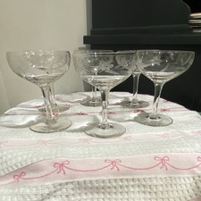Pair of Vintage Etched Crystal Champagne Coupes / Tall Sherbet Glasses — listing 4