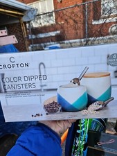 Crofton Color Dipped Ceramic Canisters 4-Piece Set (2 Canisters & 2 Wood Lids)