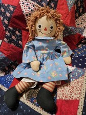 Large Raggedy Ann Cloth Doll with Red Yarn Hair and Floral Dress — listing 6