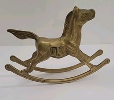 Large Vintage Solid Brass Rocking Horse on Brass Rockers, Sculptural Figure — listing 4