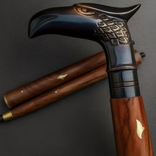 Wooden Walking Stick / Cane with Rounded Knob Handle and Inlaid Bone Dot Accents — listing 3