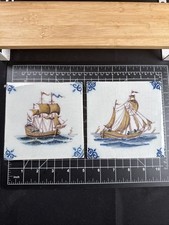 Delft Blue Hand-Painted Ceramic Tile 'Kanonschot' Naval Battle Scene after Van de Velde, Framed — listing 5