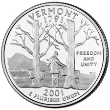 U.S. Mint Sewn Canvas Bags of 2001 Vermont State Quarters ($25 Face Value Each, P and D Mints)