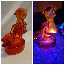 Amberina Art Glass Figurine of Girl with Two Geese, 5.5 inches — listing 5