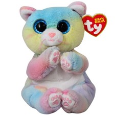 TY Beanie Bellies Pastel Rainbow Tie-Dye Cat Plush with Glitter Eyes