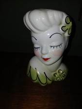 Vintage Ceramic Lady Head Vase with Blue Flowers and Turquoise Bodice — listing 2