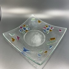 Square Fused Art Glass Dish with Black & Silver Op-Art Geometric Pattern — listing 2