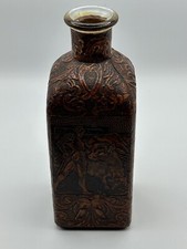 Set of 3 Vintage Mid-Century Tooled Leather Wrapped Decorative Decanter Bottles — listing 3