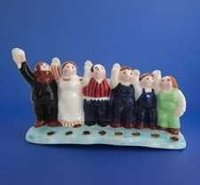 Ceramic Hanukkah Menorah (9-Branch Hanukkiah) with White & Blue Glaze — listing 6