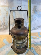 Brass 'Ankerlicht' Nautical Anchor Oil Lamp Ship Lantern with Fresnel Glass Globe