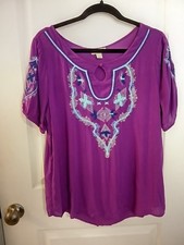 Boho Rust Terracotta Embroidered Tiered Peasant Tunic Top with Crochet Trim and Tassel Tie — listing 5
