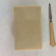 Antique Travel Manicure Set with Celluloid Handles in Aqua Brocade Snap Case — listing 3