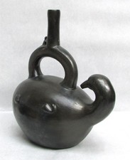 Chimu Style Blackware Pottery Stirrup Vessel with Figural Relief — listing 4
