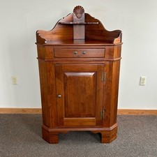 Vintage Walnut Wall-Mounted Corner Cabinet with Single Panel Door