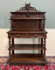 Antique English Oak Mirror-Back Sideboard with Barley Twist Columns, Dark Brown Finish — listing 4