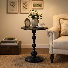 Painted Wood Single-Drawer Side Table with Turned Legs and Lower Shelf