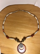 Triple Strand Carnelian & Bone Bead Necklace with Sterling Clasp 16in — listing 3
