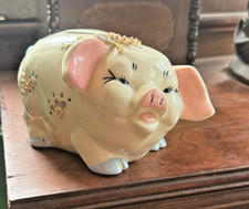 Lefton Ceramic Piggy Bank with Pink Bow and Floral Sprigs — listing 2