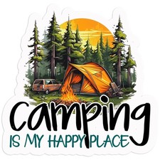 "Camping Is My Happy Place" Graphic Racerback Tank Top, Heathered Charcoal, Size L — listing 3