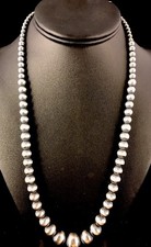 Navajo Silver and Gunmetal Bead Necklace, 18" with 1.5" Loop Drop