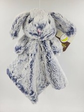 Baby Bunny Security Blanket Lovey with Blue Star Print and Yellow Satin Trim — listing 2