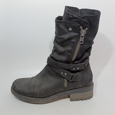 Carlos by Carlos Santana Gray Distressed Leather Buckle Mid-Calf Moto Boots — listing 5
