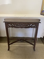 Vintage Victorian-Style Mahogany Hexagonal Console / Parlor Side Table with Lower Shelf — listing 3