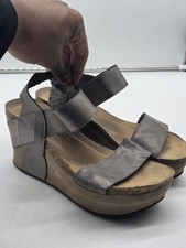 Metallic Blue Leather Crossover Platform Wedge Slingback Sandals, listing 5