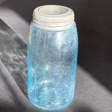 Antique Aqua Glass Mason's Patent Nov 30th 1858 Maltese Cross Fruit Jar with Crown Zinc Lid — listing 6