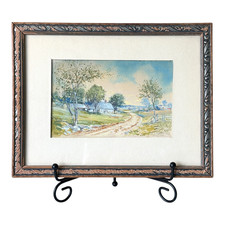 Antique Gouache Winter Landscape Painting, Signed F. Lashley, Rural Cottage Scene with Pond — listing 4