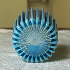Blue Opalescent Beaded Drape Pattern Footed Toothpick Holder / Miniature Vase with Ring Stem — listing 2
