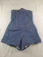 Vintage Denim Strapless Romper with Fold-Over Bodice and Cargo Pockets — listing 2