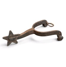 Antique Single Spur with Rowel and Curved Heel Band, Marked 'PfD' — listing 5