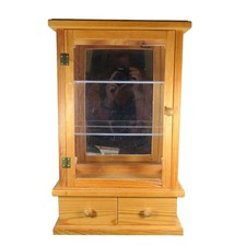 Vintage Pine Glass-Sided Illuminated Display Curio Cabinet with Mirror Back and Glass Shelves — listing 2