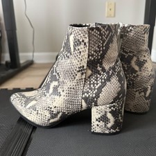 Snakeskin Print Block Heel Ankle Booties with Side Cutouts — listing 6