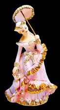 Set of 3 Resin Victorian Lady Figurines with Fabric-Look Gowns and Feather Hats — listing 6