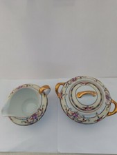 Royal Ivory Czechoslovakia Porcelain Creamer & Covered Sugar Bowl Floral Gilt — listing 2