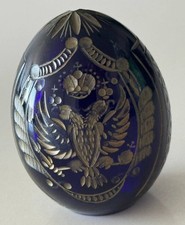 Vintage Blue Pressed Glass Egg-Shaped Trinket Box with Pineapple Motif