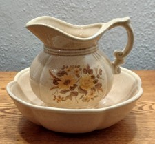 McCoy Pottery White Pitcher and Wash Basin Set with Embroidered Serpentine Design — listing 5