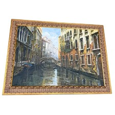 Vintage Italian Landscape Oil Painting, Bay of Naples with Umbrella Pines and Vesuvius, Ornate Gilt Frame, listing 6