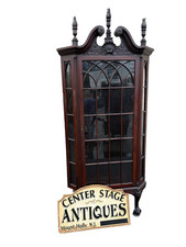 Vintage Mahogany Two-Door China Cabinet with Astragal Glazed Doors and Ball-and-Claw Feet