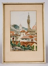 Framed Watercolor Print 'Firenze il Duomo e Orsanmichele' - Florence Italy Cityscape, Pencil Signed and Dated 1995 — listing 6